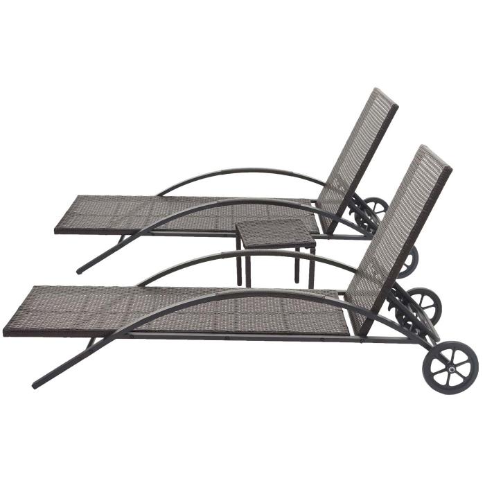 2er-Set Sonnenliege HWC-E27, Relaxliege Gartenliege, Poly-Rattan ~ braun, Kissen creme-beige