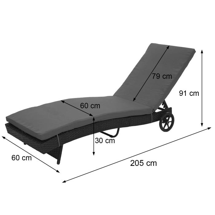 Sonnenliege HWC-D80, Gartenliege Relaxliege Liege, Poly-Rattan ~ anthrazit, Kissen dunkelgrau