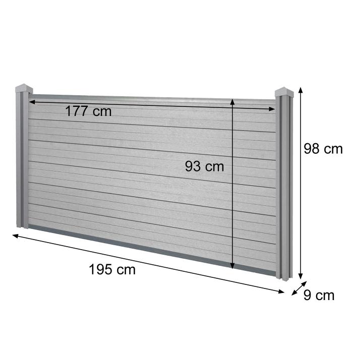 WPC-Sichtschutz Sarthe, Windschutz Zaun, WPC-Pfosten ~ Basiselement niedrig, 1,95m grau