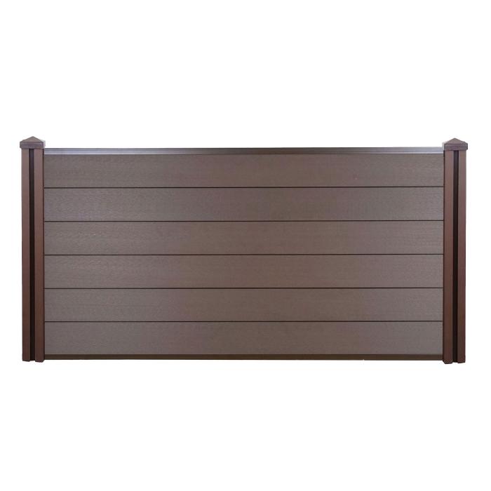 WPC-Sichtschutz Sarthe, Windschutz Zaun, WPC-Pfosten ~ Basiselement niedrig, 1,95m braun