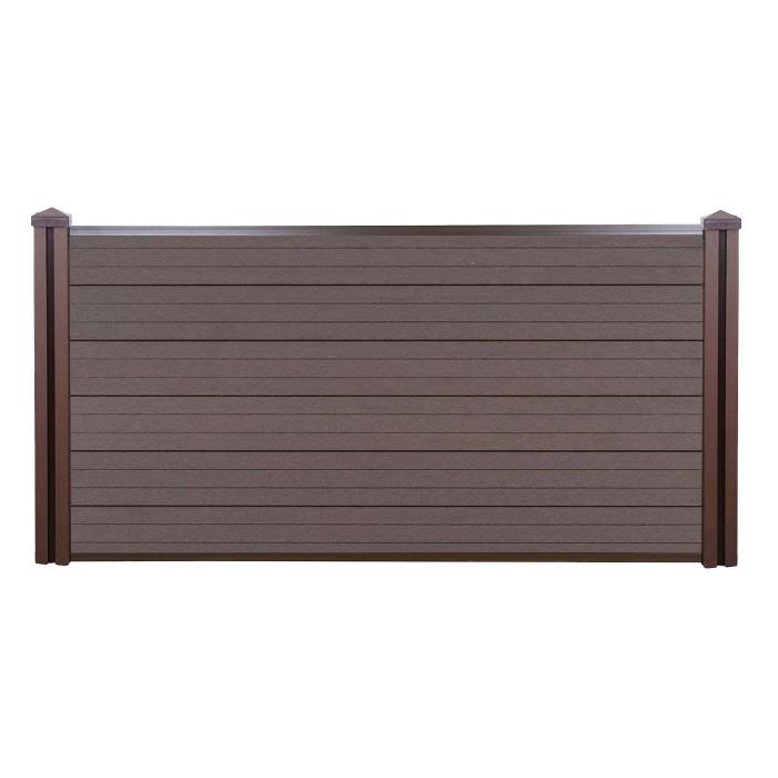 WPC-Sichtschutz Sarthe, Windschutz Zaun, WPC-Pfosten ~ Basiselement niedrig, 1,95m braun