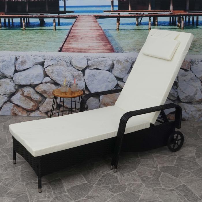 Poly-Rattan Sonnenliege Carrara, Relaxliege Gartenliege Liege, Alu ~ anthrazit, Kissen beige