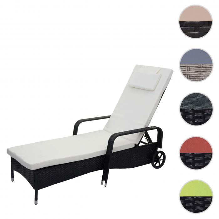 Poly-Rattan Sonnenliege Carrara, Relaxliege Gartenliege Liege, Alu ~ anthrazit, Kissen beige