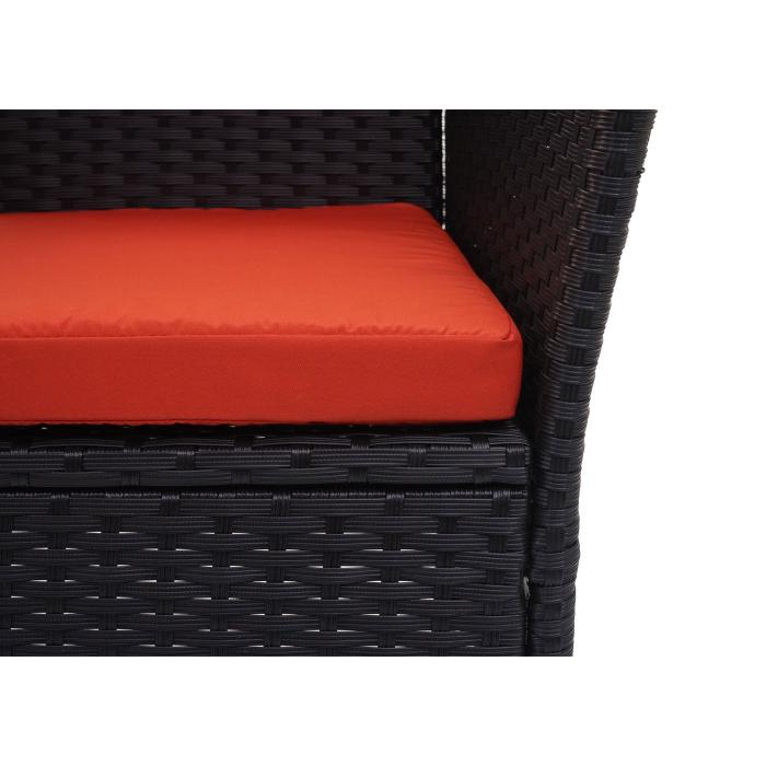 Poly-Rattan Sitzbank mit Tisch HWC-E24, Gartenbank Sitzgruppe Gartensofa, 132cm ~ schwarz, Kissen terracotta