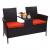 Poly-Rattan Sitzbank mit Tisch HWC-E24, Gartenbank Sitzgruppe Gartensofa, 132cm ~ schwarz, Kissen terrakotta