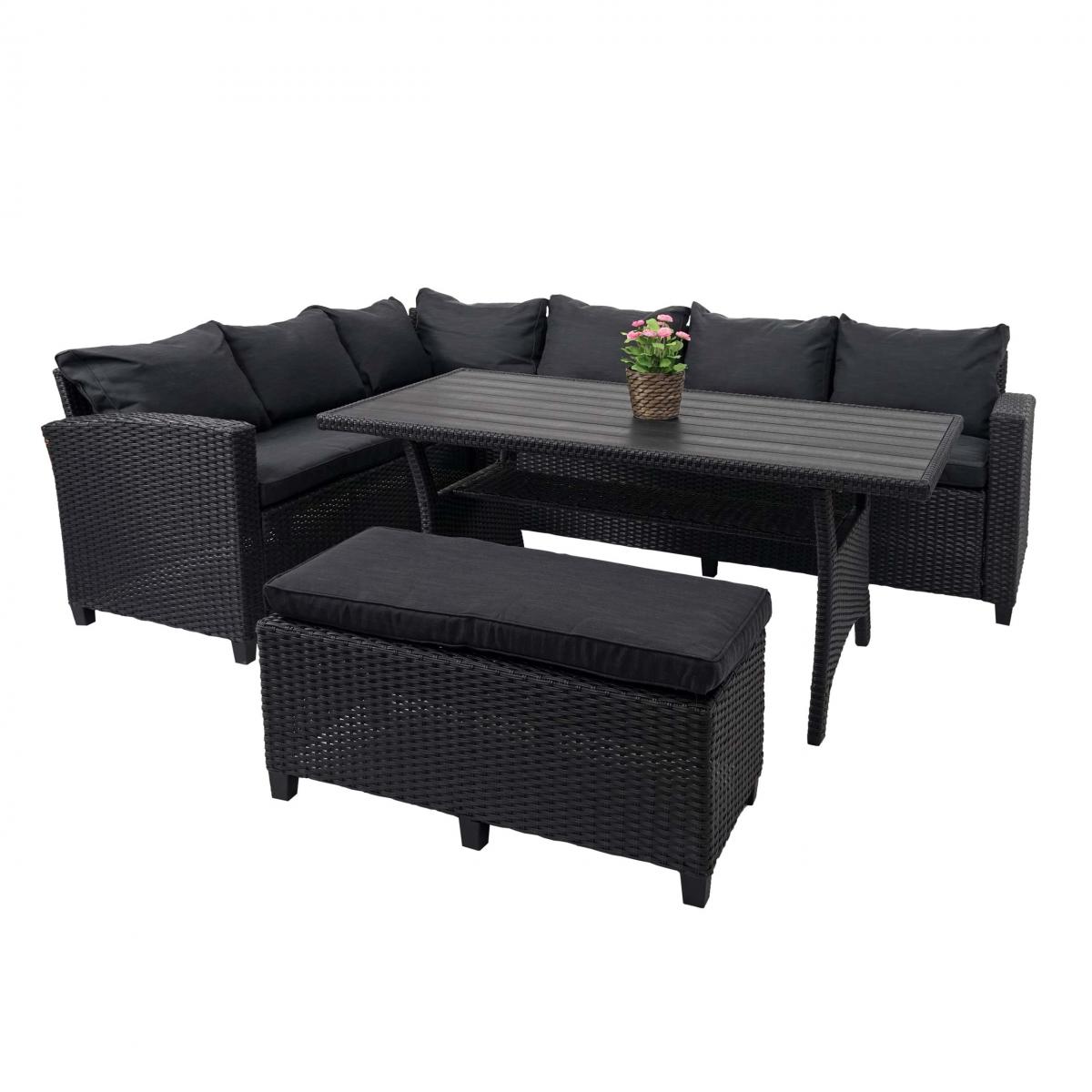 Poly Rattan Garnitur HWC-E96, Garten-/Lounge-Set Sitzgruppe, Spun Poly halbrundes Rattan ~ schwarz, Kissen anthrazit