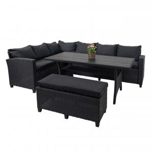 Poly Rattan Garnitur HWC-E96, Garten-/Lounge-Set Sitzgruppe, Spun Poly halbrundes Rattan ~ schwarz, Kissen anthrazit