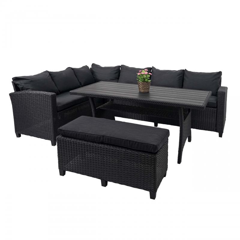 Poly Rattan Garnitur HWC-E96, Garten-/Lounge-Set Sitzgruppe, Spun Poly halbrundes Rattan ~ schwarz, Kissen anthrazit