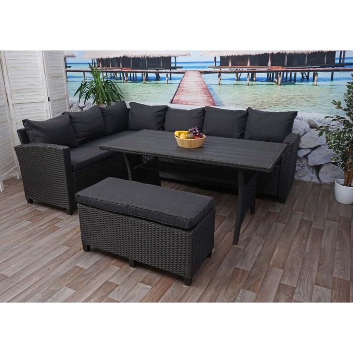 Poly Rattan Garnitur HWC-E96, Garten-/Lounge-Set Sitzgruppe, Spun Poly halbrundes Rattan ~ schwarz, Kissen anthrazit