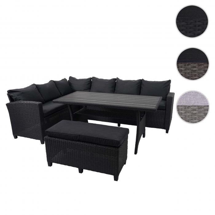 Poly Rattan Garnitur HWC-E96, Garten-/Lounge-Set Sitzgruppe, Spun Poly halbrundes Rattan ~ schwarz, Kissen anthrazit