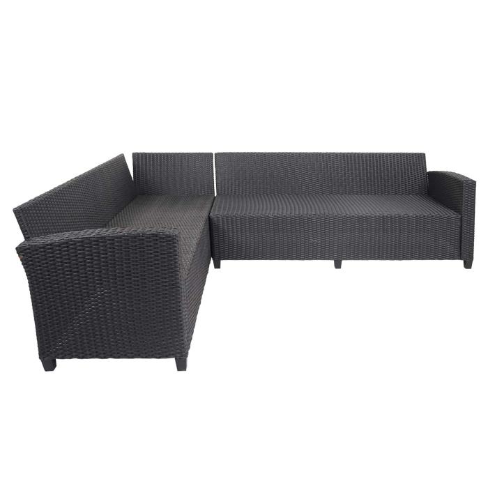 Poly Rattan Garnitur HWC-E96, Garten-/Lounge-Set Sitzgruppe, Spun Poly halbrundes Rattan ~ schwarz, Kissen anthrazit