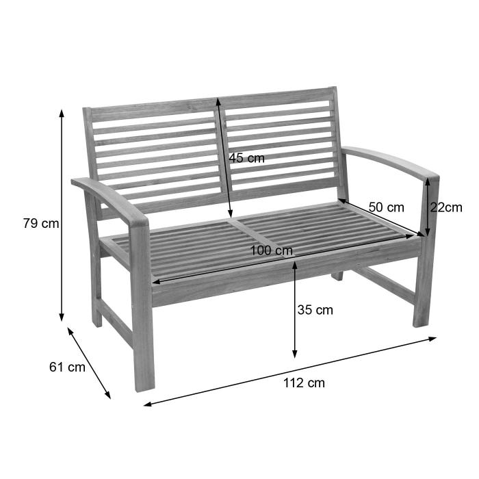 Gartenbank HWC-E99, Bank Sitzbank 2-Sitzer, Akazie Holz massiv MVG-zertifiziert 112cm, braun Polster creme