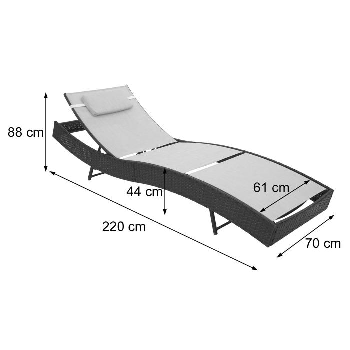 Sonnenliege Savannah, Relaxliege Gartenliege Liege, Poly-Rattan ~ anthrazit, Bezug schwarz