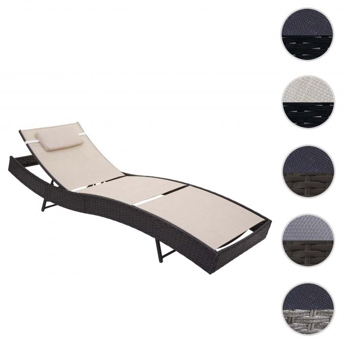 Sonnenliege Savannah, Relaxliege Gartenliege Liege, Poly-Rattan ~ anthrazit, Bezug creme-wei