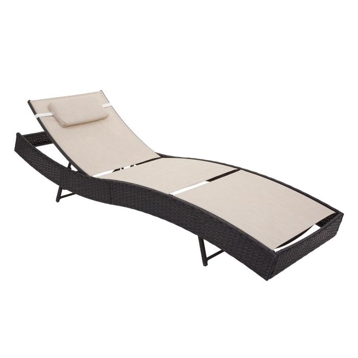 Sonnenliege Savannah, Relaxliege Gartenliege Liege, Poly-Rattan ~ anthrazit, Bezug creme-wei