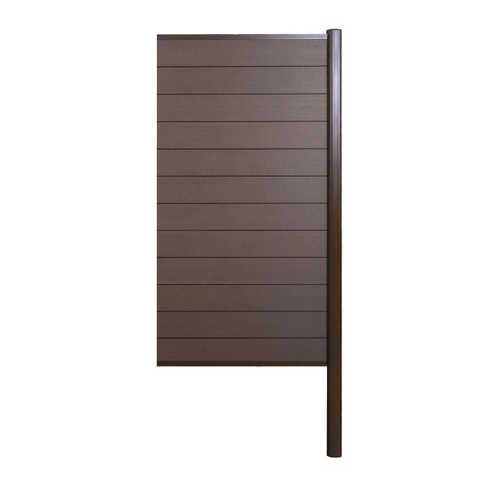 WPC-Sichtschutz Sarthe, Windschutz Zaun, Alu-Pfosten zum Einbetonieren ~ Erweiterungselement schmal, 95cm braun