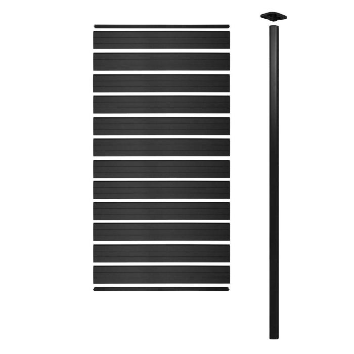 WPC-Sichtschutz Sarthe, Windschutz Zaun, Alu-Pfosten zum Einbetonieren ~ Erweiterungselement schmal, 95cm anthrazit