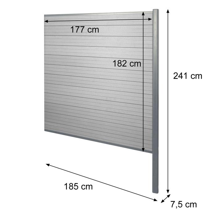 WPC-Sichtschutz Sarthe, Windschutz Zaun, Alu-Pfosten zum Einbetonieren ~ Erweiterungselement, 185cm anthrazit