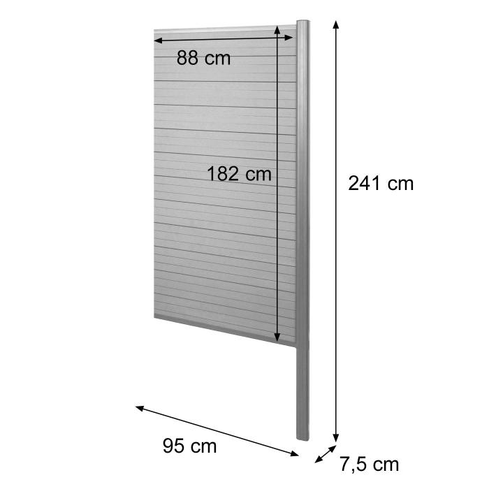 WPC-Sichtschutz Sarthe, Windschutz Zaun, Alu-Pfosten zum Einbetonieren ~ Erweiterungselement schmal, 95cm braun