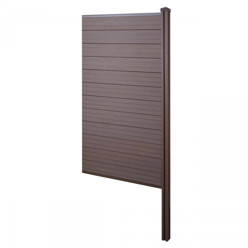 WPC-Sichtschutz Sarthe, Windschutz Zaun, WPC-Pfosten zum Einbetonieren ~ Erweiterungselement schmal, 98cm braun