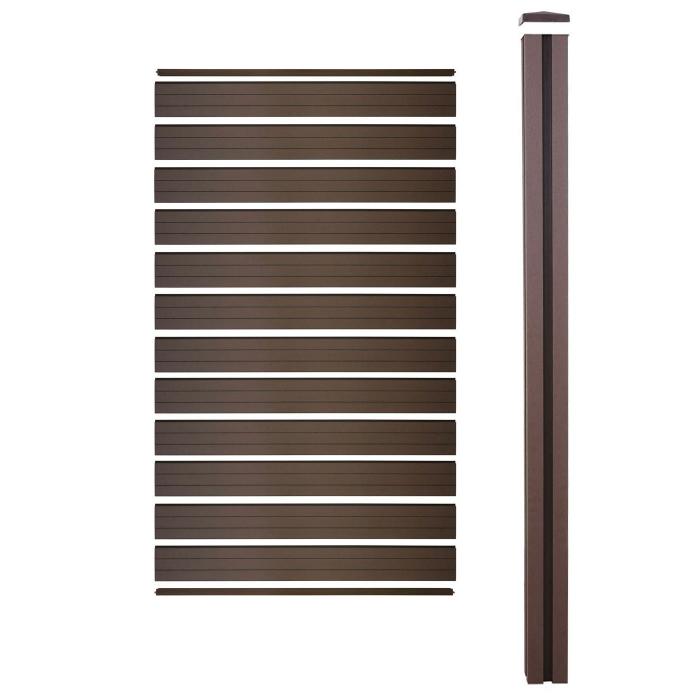 WPC-Sichtschutz Sarthe, Windschutz Zaun, WPC-Pfosten zum Einbetonieren ~ Erweiterungselement schmal, 98cm braun