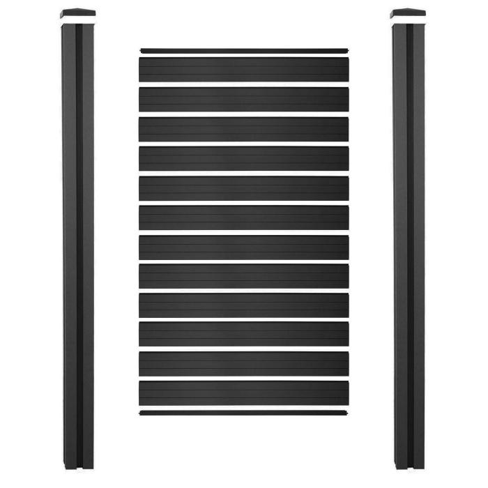 WPC-Sichtschutz Sarthe, Windschutz Zaun, WPC-Pfosten zum Einbetonieren ~ Basiselement schmal, 105cm anthrazit