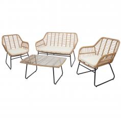 Polyrattan Garnitur HWC-G17a, Garten Sofa Set Sitzgruppe Stuhl, Seil ~ naturfarben, Polster creme ohne Dekokissen