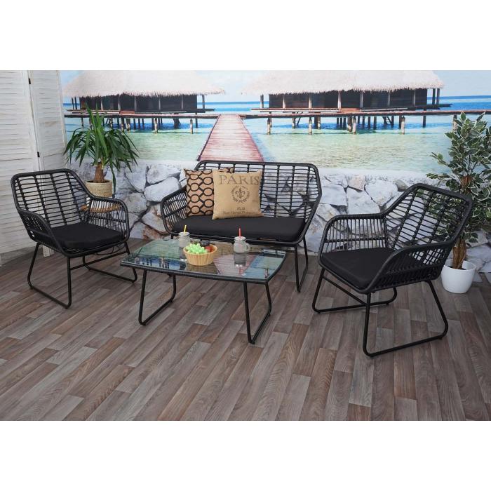 Polyrattan Garnitur HWC-G17a, Garten Sofa Set Sitzgruppe Stuhl, Seil ~ anthrazit, Polster anthrazit ohne Dekokissen