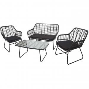 Polyrattan Garnitur HWC-G17a, Garten Sofa Set Sitzgruppe Stuhl, Seil ~ anthrazit, Polster anthrazit ohne Dekokissen