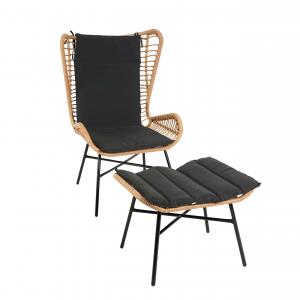 Poly-Rattan Set HWC-G17b, Balkon-Set Gartengarnitur Sitzgruppe Stuhl+Hocker Sessel, Seil ~ naturfarben, Kissen anthrazit