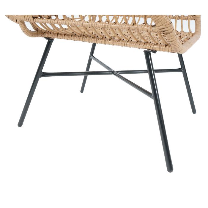 Poly-Rattan Set HWC-G17b, Balkon-Set Gartengarnitur Sitzgruppe Stuhl+Hocker Sessel, Seil ~ naturfarben, Kissen anthrazit