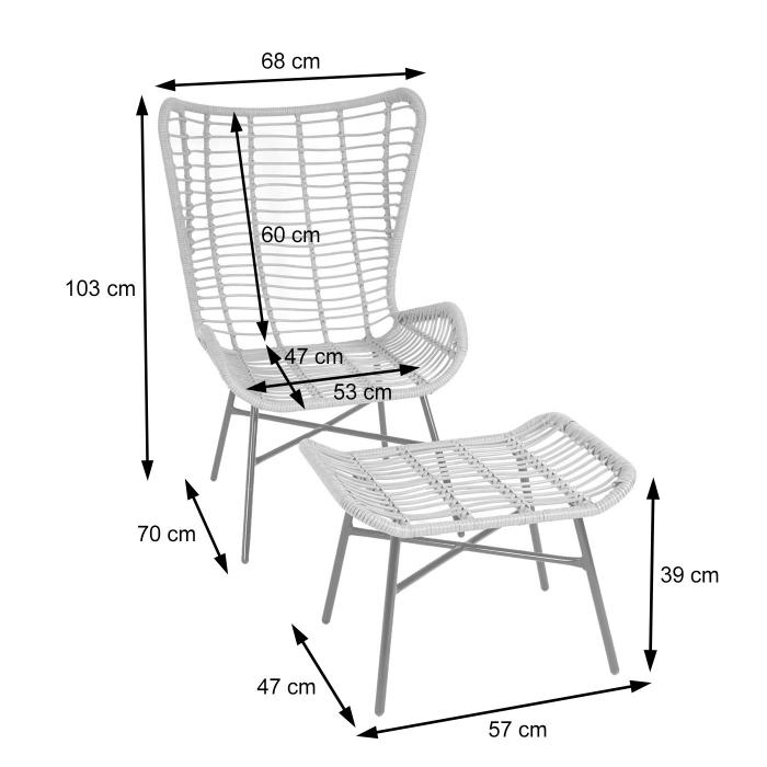 Poly-Rattan Set HWC-G17b, Balkon-Set Gartengarnitur Sitzgruppe Stuhl+Hocker Sessel, Seil ~ anthrazit, Kissen anthrazit