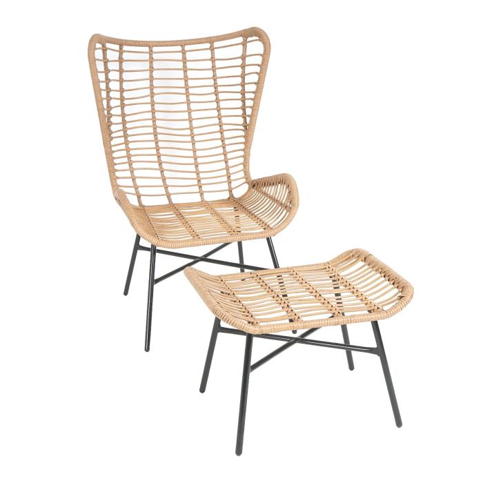 Poly-Rattan Set HWC-G17b, Balkon-Set Gartengarnitur Sitzgruppe Stuhl+Hocker Sessel, Seil ~ naturfarben, Kissen anthrazit