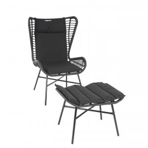 Poly-Rattan Set HWC-G17b, Balkon-Set Gartengarnitur Sitzgruppe Stuhl+Hocker Sessel, Seil ~ anthrazit, Kissen anthrazit