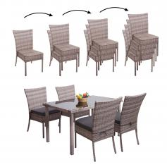 Poly-Rattan Garnitur HWC-G19, Sitzgruppe Balkon-/Lounge-Set, 4xStuhl+Tisch, 120x75cm ~ grau-braun, Kissen dunkelgrau