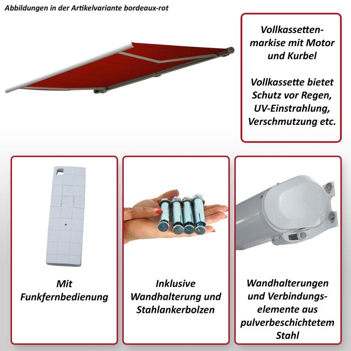 Elektrische Kassettenmarkise T123, Markise Vollkassette 4,5x3m ~ Polyester anthrazit, Rahmen anthrazit