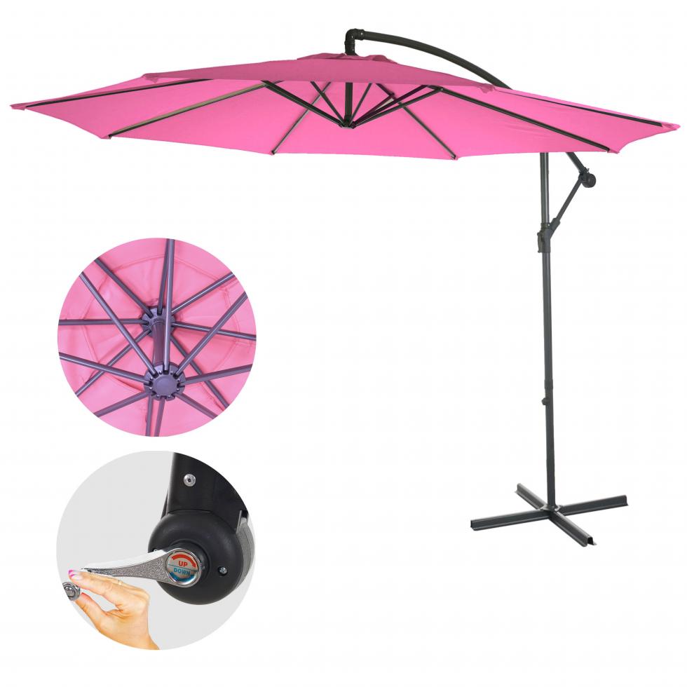 Ampelschirm Acerra, Sonnenschirm Sonnenschutz, Ø 3m neigbar, Polyester/Stahl 11kg ~ pink ohne Ständer
