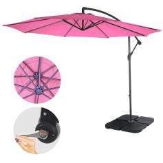 Ampelschirm Acerra, Sonnenschirm Sonnenschutz, Ø 3m neigbar, Polyester/Stahl 11kg ~ pink mit Ständer