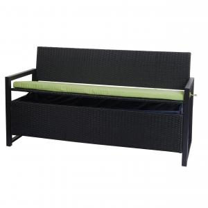 Poly-Rattan 3er Sitzbank HWC-F39, Gartenbank Truhenbank, Staufach Aufbewahrung Sitzkissen ~ anthrazit, Kissen grn