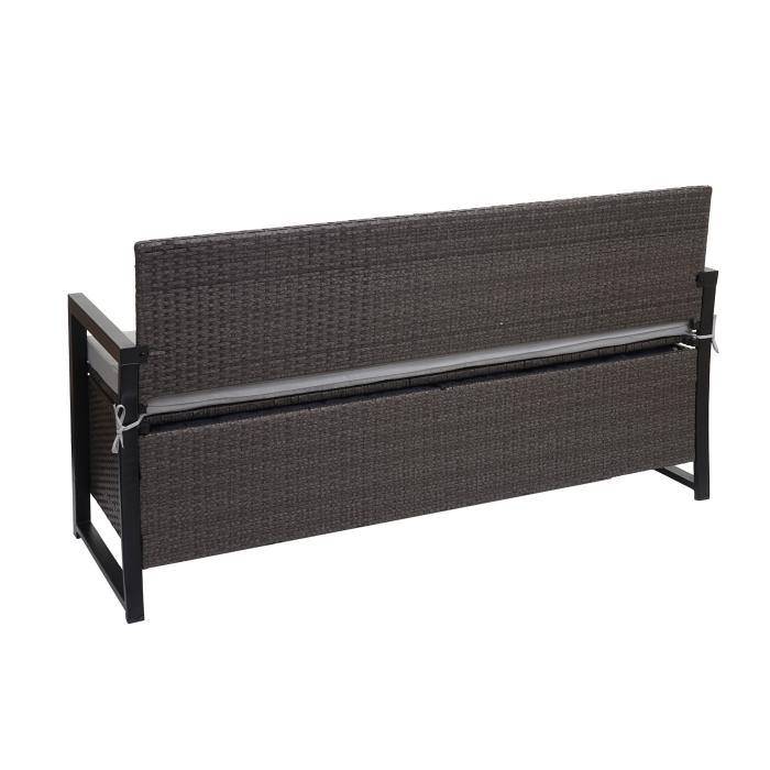 Poly-Rattan 3er Sitzbank HWC-F39, Gartenbank Truhenbank, Staufach Aufbewahrung Sitzkissen ~ grau, Kissen grau