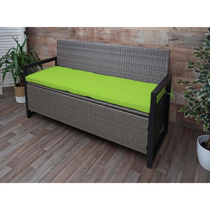 Poly-Rattan 3er Sitzbank HWC-F39, Gartenbank Truhenbank, Staufach Aufbewahrung Sitzkissen ~ grau-meliert, Kissen grn