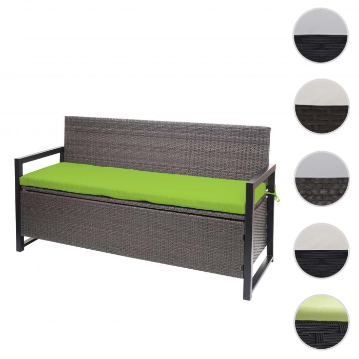 Poly-Rattan 3er Sitzbank HWC-F39, Gartenbank Truhenbank, Staufach Aufbewahrung Sitzkissen ~ grau-meliert, Kissen grn