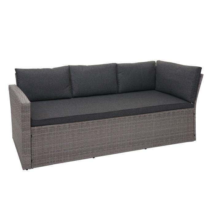 Poly-Rattan-Garnitur HWC-A29, Gartengarnitur Sitzgruppe Lounge-Esstisch-Set Sofa ~ grau, Kissen grau