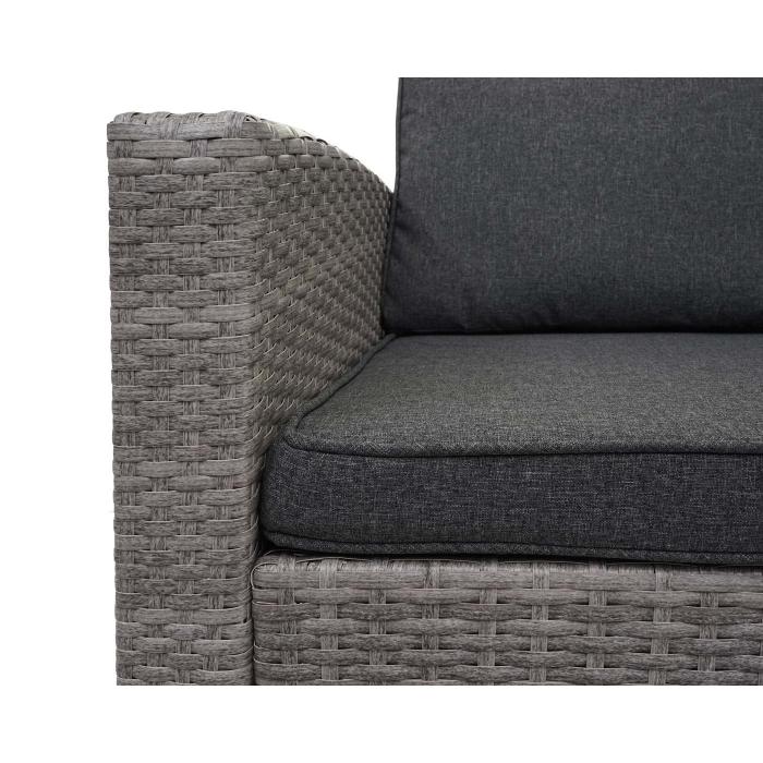 Poly-Rattan-Garnitur HWC-A29, Gartengarnitur Sitzgruppe Lounge-Esstisch-Set Sofa ~ grau, Kissen grau + 2x Hocker