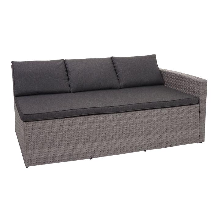 Poly-Rattan-Garnitur HWC-A29, Gartengarnitur Sitzgruppe Lounge-Esstisch-Set Sofa ~ grau, Kissen grau