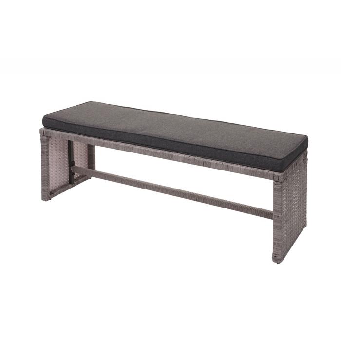 Retourenware | Poly-Rattan-Garnitur HWC-A29, Gartengarnitur Sitzgruppe Lounge-Esstisch-Set ~ grau, Kissen grau + Bank