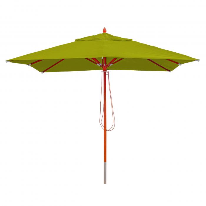 Retourenware | Gastronomie Holz-Sonnenschirm HWC-C57, Polyester/Holz 14kg, eckig 3x3m Seilzug stosicher ~ lemon-grn