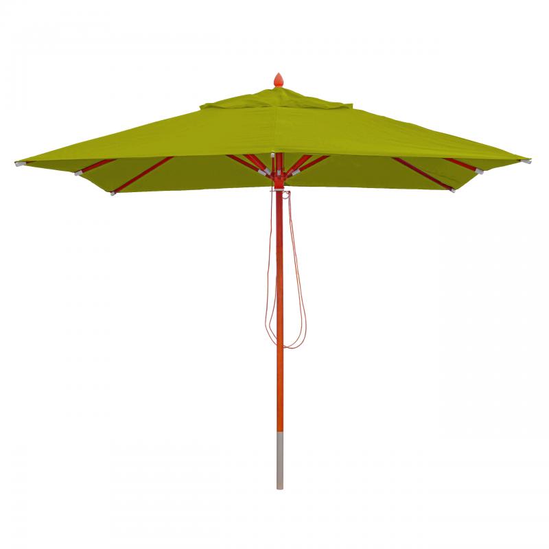 Retourenware | Gastronomie Holz-Sonnenschirm HWC-C57, Polyester/Holz 14kg, eckig 3x3m Seilzug stosicher ~ lemon-grn