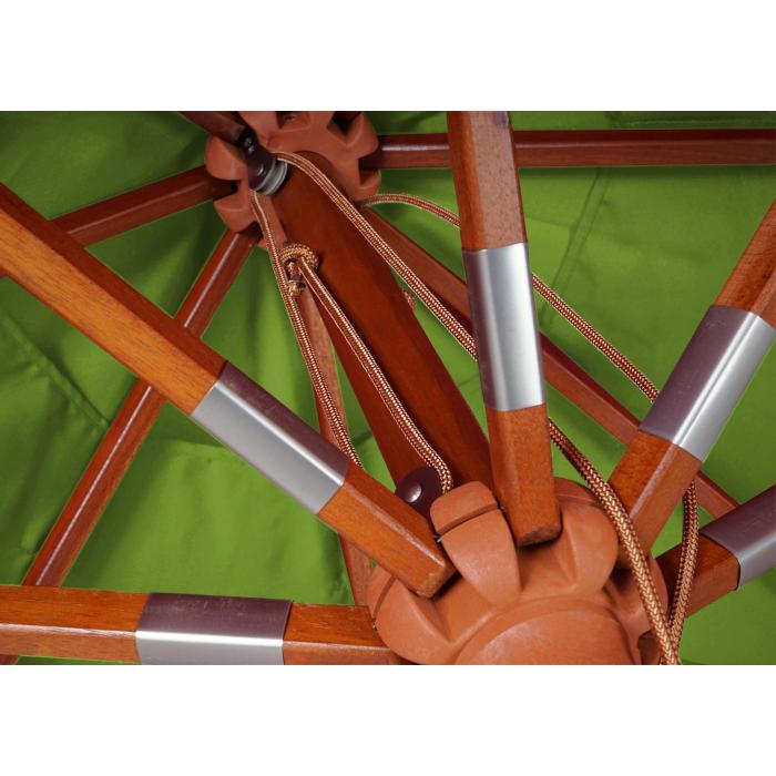 Retourenware | Gastronomie Holz-Sonnenschirm HWC-C57, Polyester/Holz 14kg, eckig 3x3m Seilzug stosicher ~ lemon-grn