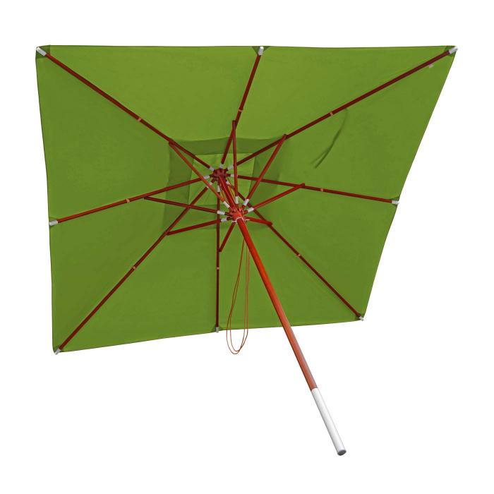 Retourenware | Gastronomie Holz-Sonnenschirm HWC-C57, Polyester/Holz 14kg, eckig 3x3m Seilzug stosicher ~ lemon-grn